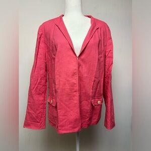 TALBOTS summer minimalist Linen Pink Button down Pink Blazer Jacket Size 14W